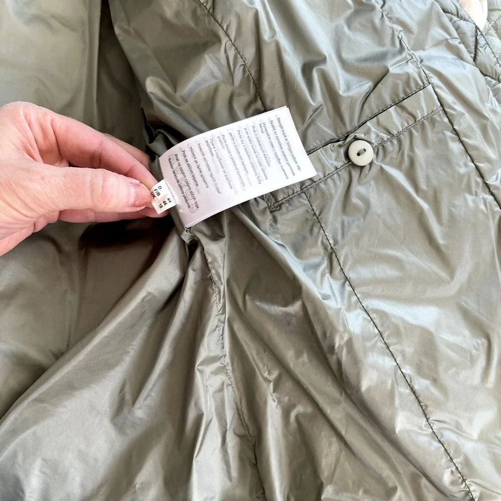 NWOT Madeleine Quilted Jacket Sage‎ Green Size 16 Puffer Full Zip Ruffle Back